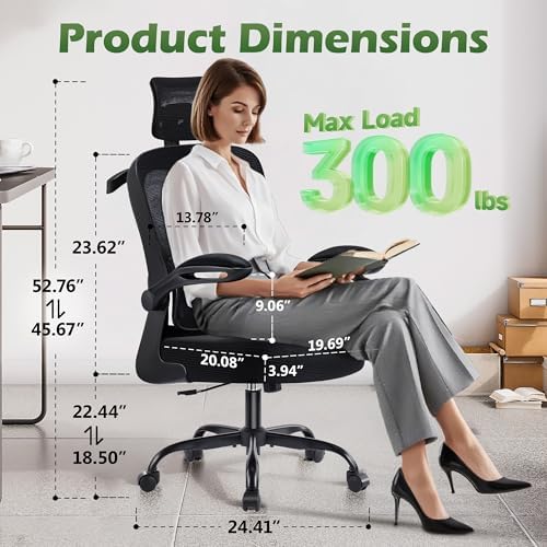 AreShark Office Chair Ergonomic Desk Chairs with Adjustable Lumbar Support& Headrest Hanger  High Back Breathable Mesh Chair with Wheels  Rolling Swivel Comfy Task Computer Chair for Home Work Gaming