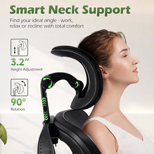 AreShark Office Chair Ergonomic Desk Chairs with Adjustable Lumbar Support& Headrest Hanger  High Back Breathable Mesh Chair with Wheels  Rolling Swivel Comfy Task Computer Chair for Home Work Gaming