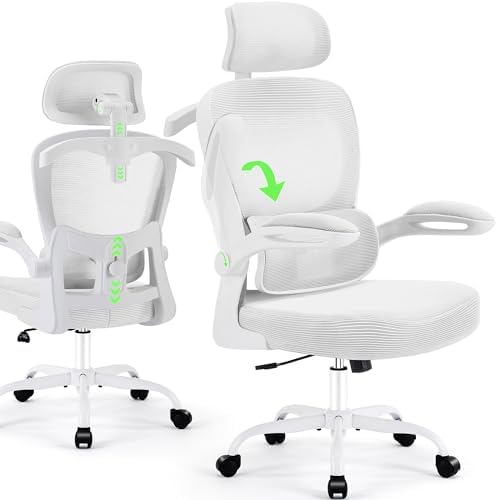 AreShark Office Chair Ergonomic Desk Chairs with Adjustable Lumbar Support& Headrest Hanger  High Back Breathable Mesh Chair with Wheels  Rolling Swivel Comfy Task Computer Chair for Home Work Gaming