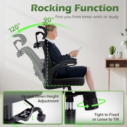 AreShark Office Chair Ergonomic Desk Chairs with Adjustable Lumbar Support& Headrest Hanger  High Back Breathable Mesh Chair with Wheels  Rolling Swivel Comfy Task Computer Chair for Home Work Gaming
