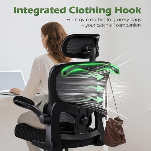 AreShark Office Chair Ergonomic Desk Chairs with Adjustable Lumbar Support& Headrest Hanger  High Back Breathable Mesh Chair with Wheels  Rolling Swivel Comfy Task Computer Chair for Home Work Gaming