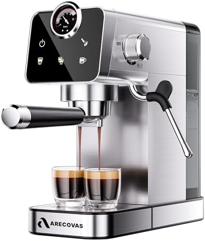 Arecovas Espresso Machine with Milk Frother  20 Bar Compact Coffee Machine with Touch Screen & 41oz Water Tank for Home Use  Stainless Steel Espresso Coffee Maker for Americano  Cappuccino  Latte