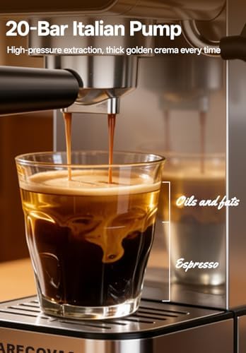Arecovas Espresso Machine with Milk Frother  20 Bar Compact Coffee Machine with Touch Screen & 41oz Water Tank for Home Use  Stainless Steel Espresso Coffee Maker for Americano  Cappuccino  Latte