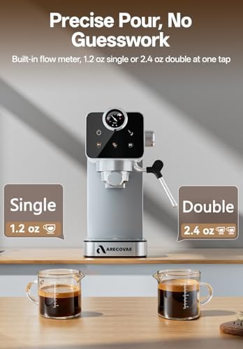 Arecovas Espresso Machine with Milk Frother  20 Bar Compact Coffee Machine with Touch Screen & 41oz Water Tank for Home Use  Stainless Steel Espresso Coffee Maker for Americano  Cappuccino  Latte