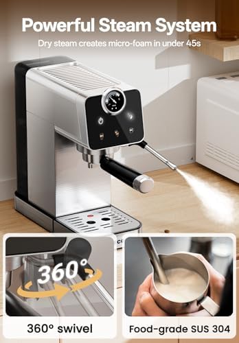 Arecovas Espresso Machine with Milk Frother  20 Bar Compact Coffee Machine with Touch Screen & 41oz Water Tank for Home Use  Stainless Steel Espresso Coffee Maker for Americano  Cappuccino  Latte