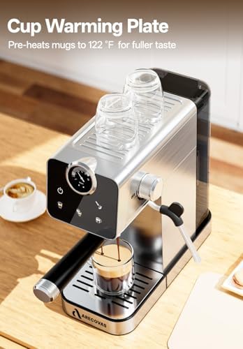 Arecovas Espresso Machine with Milk Frother  20 Bar Compact Coffee Machine with Touch Screen & 41oz Water Tank for Home Use  Stainless Steel Espresso Coffee Maker for Americano  Cappuccino  Latte