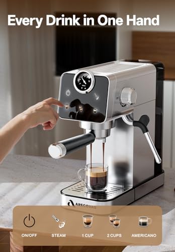 Arecovas Espresso Machine with Milk Frother  20 Bar Compact Coffee Machine with Touch Screen & 41oz Water Tank for Home Use  Stainless Steel Espresso Coffee Maker for Americano  Cappuccino  Latte