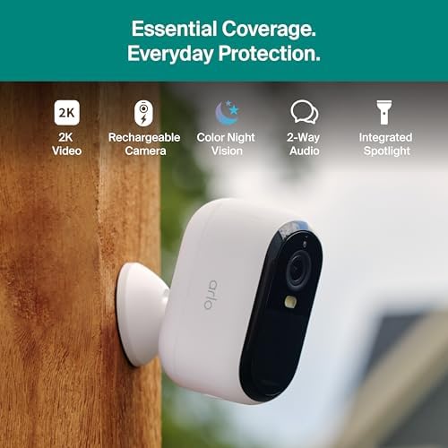 Arlo Essential Security Camera Wireless Outdoor 2K  3rd Gen  2025 Release    Battery Power  Person Recognition  Package Detection  Animated Preview  1 Month Trial of Secure Plan  2 Cam  White