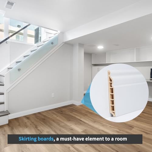 Art3d Wall Baseboard Molding Trim 8 Pack of 56 x 3 2 in   High Impact Polystyrene Skirting Board   Installed with Glue   White