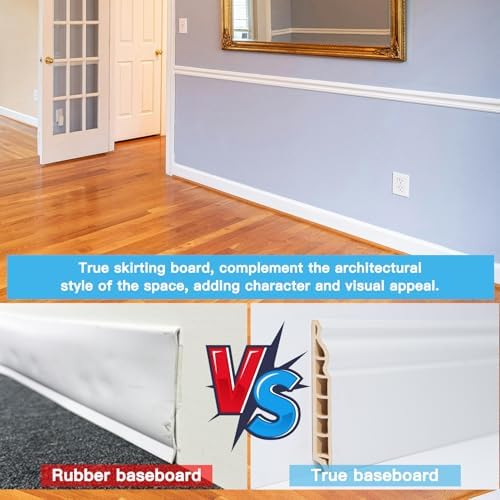 Art3d Wall Baseboard Molding Trim 8 Pack of 56 x 3 2 in   High Impact Polystyrene Skirting Board   Installed with Glue   White