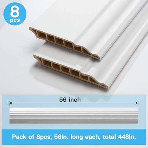 Art3d Wall Baseboard Molding Trim 8 Pack of 56 x 3 2 in   High Impact Polystyrene Skirting Board   Installed with Glue   White