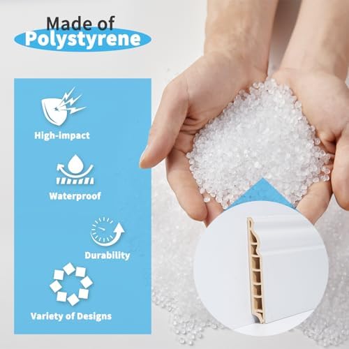 Art3d Wall Baseboard Molding Trim 8 Pack of 56 x 3 2 in   High Impact Polystyrene Skirting Board   Installed with Glue   White