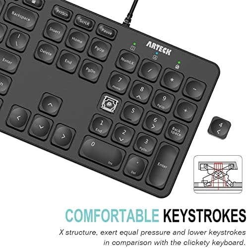Arteck Backlit USB Wired Full Size Keyboard with Media Hotkey for PC and Laptop