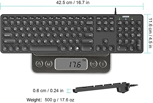 Arteck Backlit USB Wired Full Size Keyboard with Media Hotkey for PC and Laptop