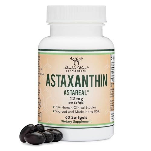 Astaxanthin 12mg Max Strength  Only Patented Astaxanthin  Astrareal  with 70  Human Clinical Trials   Worlds Most Studied Brand  Grown  Harvested  and Made in The USA  Astaxantina  by Double Wood
