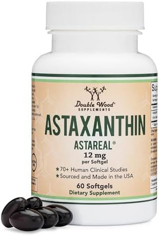 Astaxanthin 12mg Max Strength  Only Patented Astaxanthin  Astrareal  with 70  Human Clinical Trials   Worlds Most Studied Brand  Grown  Harvested  and Made in The USA  Astaxantina  by Double Wood
