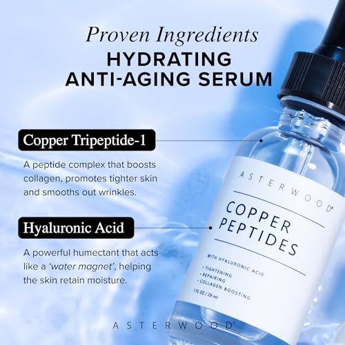 Asterwood Copper Peptides Serum for Face   Tightening  Repairing  Collagen Boosting   with GHK Cu and Hyaluronic Acid   8 Fl Oz