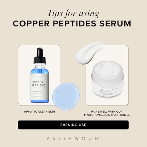 Asterwood Copper Peptides Serum for Face   Tightening  Repairing  Collagen Boosting   with GHK Cu and Hyaluronic Acid   8 Fl Oz