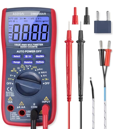 AstroAI Digital Multimeter and Analyzer TRMS 6000 Counts Volt Meter Ohmmeter Auto Ranging Tester; Accurately Measures Voltage Current Resistance Diodes Continuity Duty Cycle Capacitance Temperature