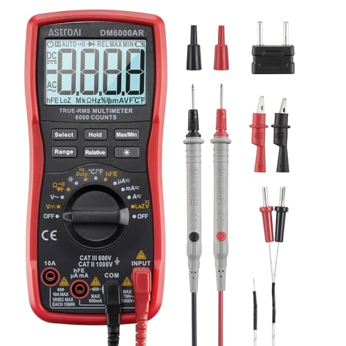AstroAI Digital Multimeter and Analyzer TRMS 6000 Counts Volt Meter Ohmmeter Auto Ranging Tester; Accurately Measures Voltage Current Resistance Diodes Continuity Duty Cycle Capacitance Temperature