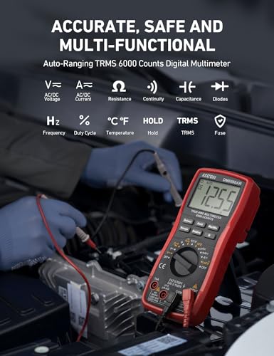 AstroAI Digital Multimeter and Analyzer TRMS 6000 Counts Volt Meter Ohmmeter Auto Ranging Tester; Accurately Measures Voltage Current Resistance Diodes Continuity Duty Cycle Capacitance Temperature