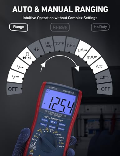 AstroAI Digital Multimeter and Analyzer TRMS 6000 Counts Volt Meter Ohmmeter Auto Ranging Tester; Accurately Measures Voltage Current Resistance Diodes Continuity Duty Cycle Capacitance Temperature