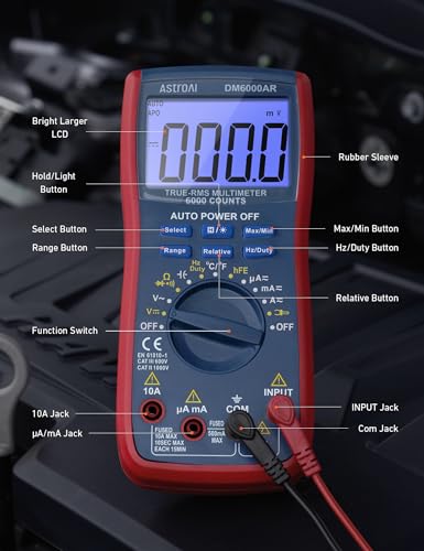 AstroAI Digital Multimeter and Analyzer TRMS 6000 Counts Volt Meter Ohmmeter Auto Ranging Tester; Accurately Measures Voltage Current Resistance Diodes Continuity Duty Cycle Capacitance Temperature
