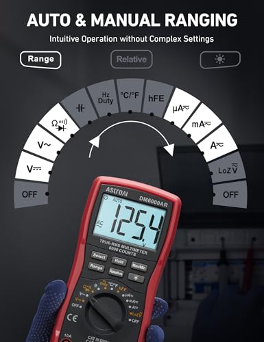 AstroAI Digital Multimeter and Analyzer TRMS 6000 Counts Volt Meter Ohmmeter Auto Ranging Tester; Accurately Measures Voltage Current Resistance Diodes Continuity Duty Cycle Capacitance Temperature
