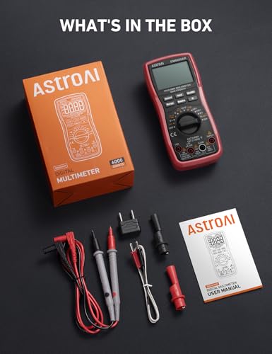 AstroAI Digital Multimeter and Analyzer TRMS 6000 Counts Volt Meter Ohmmeter Auto Ranging Tester; Accurately Measures Voltage Current Resistance Diodes Continuity Duty Cycle Capacitance Temperature