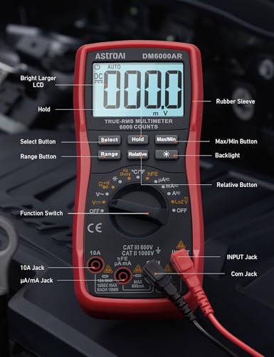 AstroAI Digital Multimeter and Analyzer TRMS 6000 Counts Volt Meter Ohmmeter Auto Ranging Tester; Accurately Measures Voltage Current Resistance Diodes Continuity Duty Cycle Capacitance Temperature