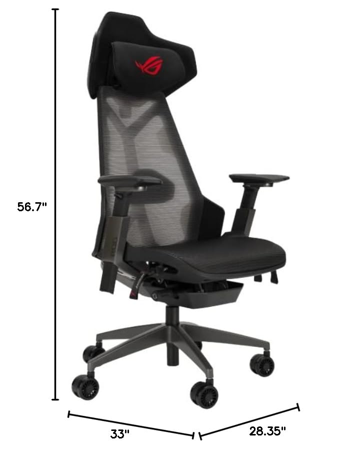 Asus ROG Destrier Ergo Gaming Chair  Futuristic Cyborg Aesthetic  Versatile Seat Adjustments  Mobile Arm Support Mode  Acoustic Panel  Aluminum Frame  Breathable Mesh and Comfortable PU Foam  Black