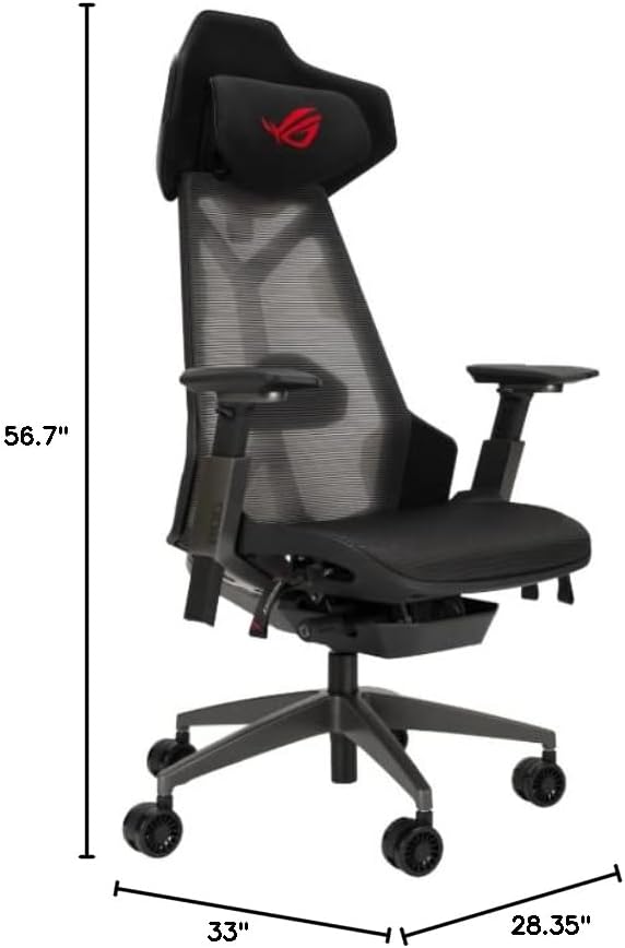 Asus ROG Destrier Ergo Gaming Chair  Futuristic Cyborg Aesthetic  Versatile Seat Adjustments  Mobile Arm Support Mode  Acoustic Panel  Aluminum Frame  Breathable Mesh and Comfortable PU Foam  Black