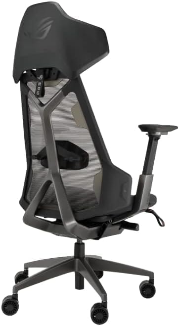 Asus ROG Destrier Ergo Gaming Chair  Futuristic Cyborg Aesthetic  Versatile Seat Adjustments  Mobile Arm Support Mode  Acoustic Panel  Aluminum Frame  Breathable Mesh and Comfortable PU Foam  Black