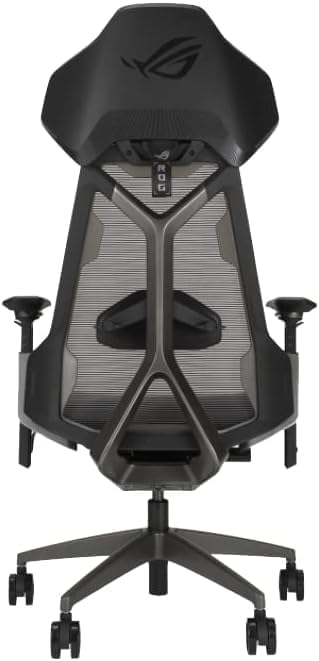 Asus ROG Destrier Ergo Gaming Chair  Futuristic Cyborg Aesthetic  Versatile Seat Adjustments  Mobile Arm Support Mode  Acoustic Panel  Aluminum Frame  Breathable Mesh and Comfortable PU Foam  Black