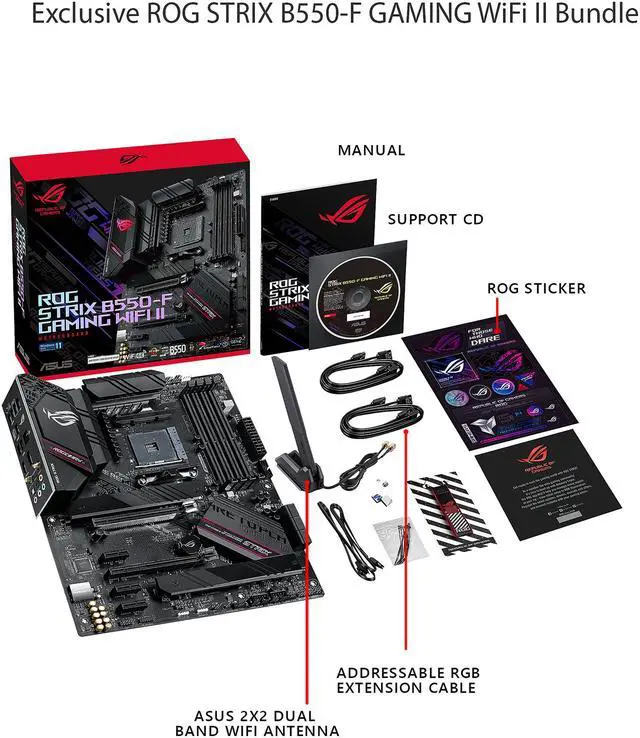 Placa base para juegos Asus ROG STRIX B550-F GAMING WIFI II AMD AM4 (Ryzen de 3.ª generación) ATX (PCIe 4.0, WiFi 6E, LAN de 2,5 Gb, BIOS FlashBack, HDMI 2.1, encabezado RGB direccionable de 2.ª generación y AURA Sync).