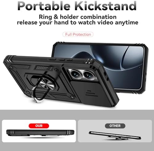 Asuwish Phone Case for Xiaomi 14T Pro with Slide Camera Cover Tempered Glass Screen Protector Ring Holder Stand Rugged Slim Cell Protective Mi 14TPro 14 T T14 5G Women Men Military Grade Hybrid Black