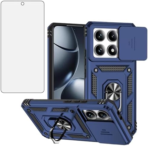 Asuwish Phone Case for Xiaomi 14T Pro with Slide Camera Cover Tempered Glass Screen Protector Ring Holder Stand Rugged Slim Cell Protective Mi 14TPro 14 T T14 5G Women Men Military Grade Hybrid Black