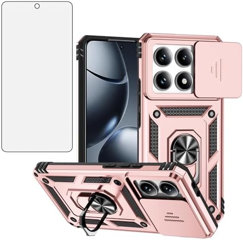 Asuwish Phone Case for Xiaomi 14T Pro with Slide Camera Cover Tempered Glass Screen Protector Ring Holder Stand Rugged Slim Cell Protective Mi 14TPro 14 T T14 5G Women Men Military Grade Hybrid Black