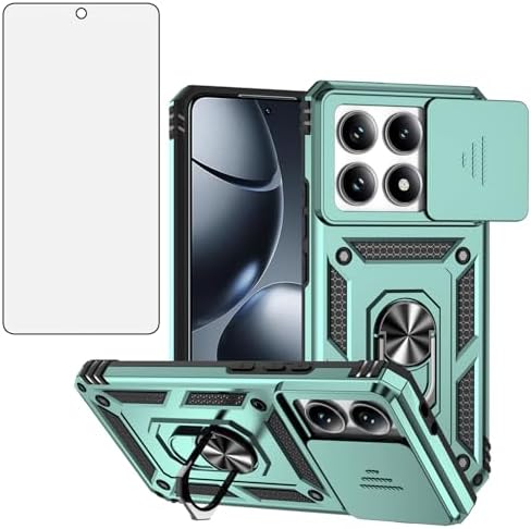 Asuwish Phone Case for Xiaomi 14T Pro with Slide Camera Cover Tempered Glass Screen Protector Ring Holder Stand Rugged Slim Cell Protective Mi 14TPro 14 T T14 5G Women Men Military Grade Hybrid Black