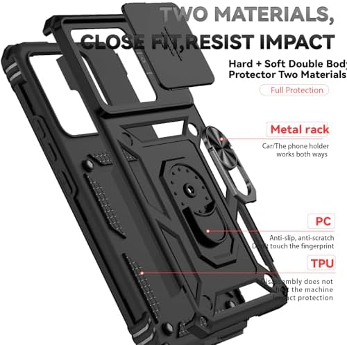 Asuwish Phone Case for Xiaomi 14T Pro with Slide Camera Cover Tempered Glass Screen Protector Ring Holder Stand Rugged Slim Cell Protective Mi 14TPro 14 T T14 5G Women Men Military Grade Hybrid Black