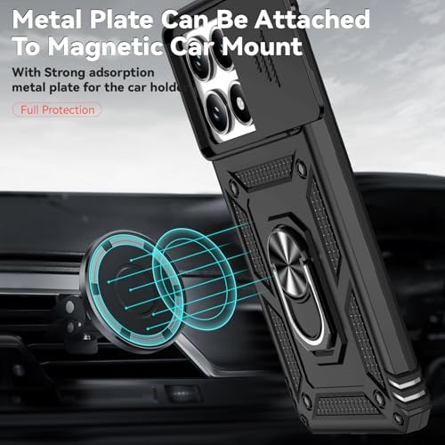 Asuwish Phone Case for Xiaomi 14T Pro with Slide Camera Cover Tempered Glass Screen Protector Ring Holder Stand Rugged Slim Cell Protective Mi 14TPro 14 T T14 5G Women Men Military Grade Hybrid Black