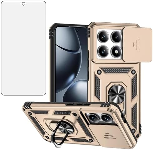 Asuwish Phone Case for Xiaomi 14T Pro with Slide Camera Cover Tempered Glass Screen Protector Ring Holder Stand Rugged Slim Cell Protective Mi 14TPro 14 T T14 5G Women Men Military Grade Hybrid Black