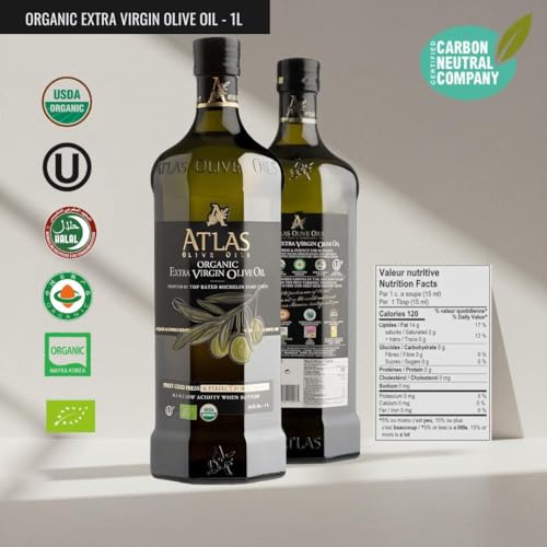 Atlas Organic Cold Pressed Moroccan Extra Virgin Olive Oil  Polyphenol Rich   EVOO From Morocco  Newly Harvested Unprocessed from One Single Family Farm   Trusted by Award Winning Chefs   500 mL
