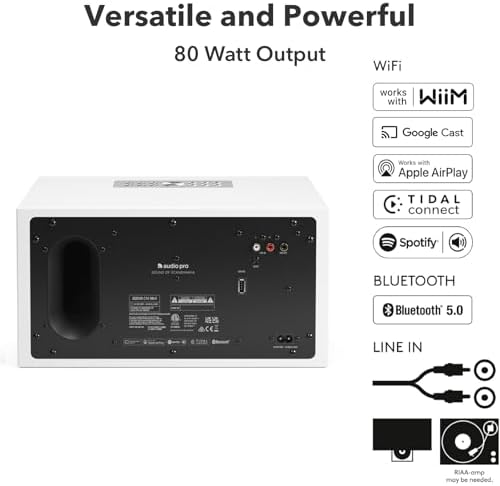 Audio Pro C10 MKII Wireless Speaker  WiiM Edition   High Fidelity Sound  Multi Room  Bluetooth  Wi Fi   Compatible with AirPlay 2  Google Cast  Siri  WiiM Home App  Stream Spotify  TIDAL & More  White