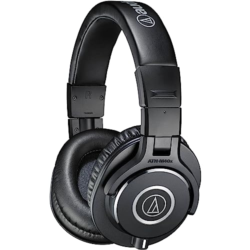 Audio Technica ATH M40x Professional Studio Monitor Headphones Bundle with Full Sized Hard Body Headphone Case and Microfiber Cleaning Cloth  3 Items
