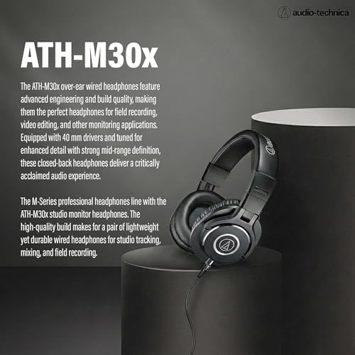 Audio Technica ATH M30x Professional Monitor Headphones   Black Bundle with Case  Stand  Pouch  and Austin Bazaar Polishing Cloth