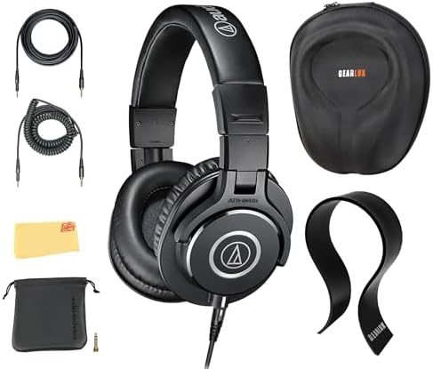 Audio Technica ATH M30x Professional Monitor Headphones   Black Bundle with Case  Stand  Pouch  and Austin Bazaar Polishing Cloth