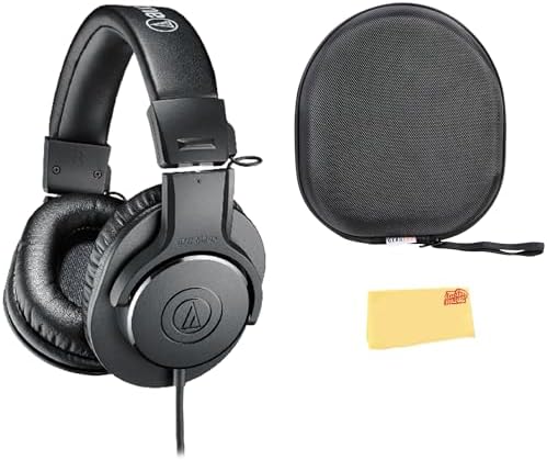 Audio Technica ATH M30x Professional Monitor Headphones   Black Bundle with Case  Stand  Pouch  and Austin Bazaar Polishing Cloth