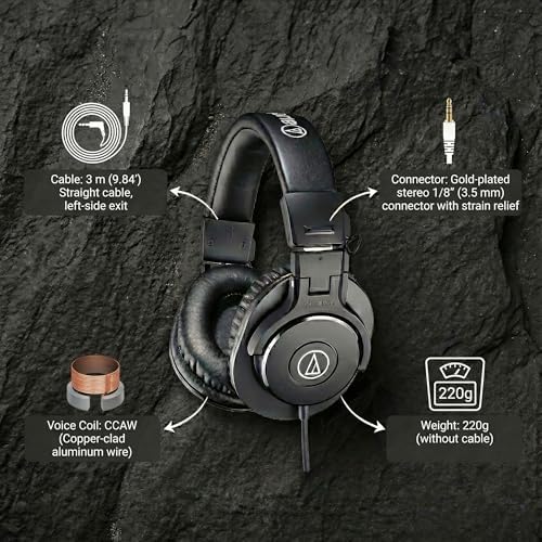 Audio Technica ATH M30x Professional Monitor Headphones   Black Bundle with Case  Stand  Pouch  and Austin Bazaar Polishing Cloth