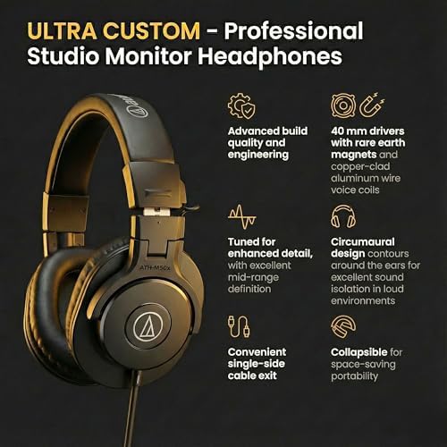 Audio Technica ATH M30x Professional Monitor Headphones   Black Bundle with Case  Stand  Pouch  and Austin Bazaar Polishing Cloth